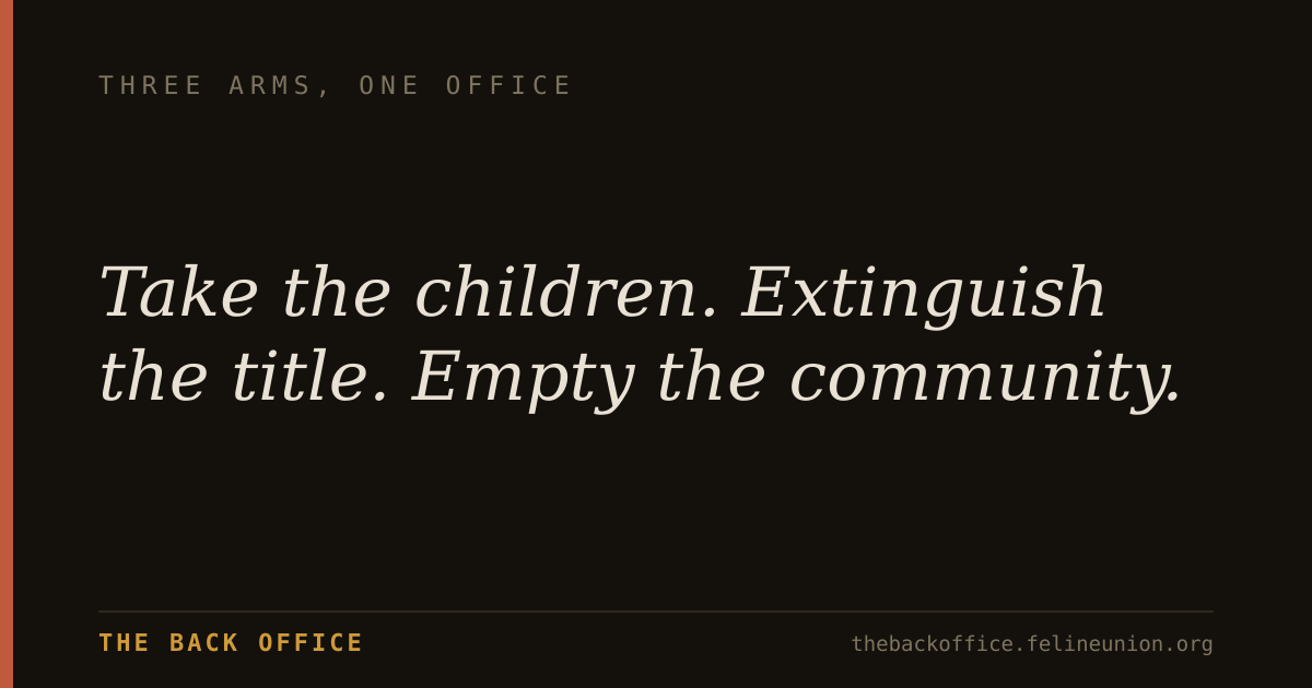 "Take the children. Extinguish the title. Empty the community."